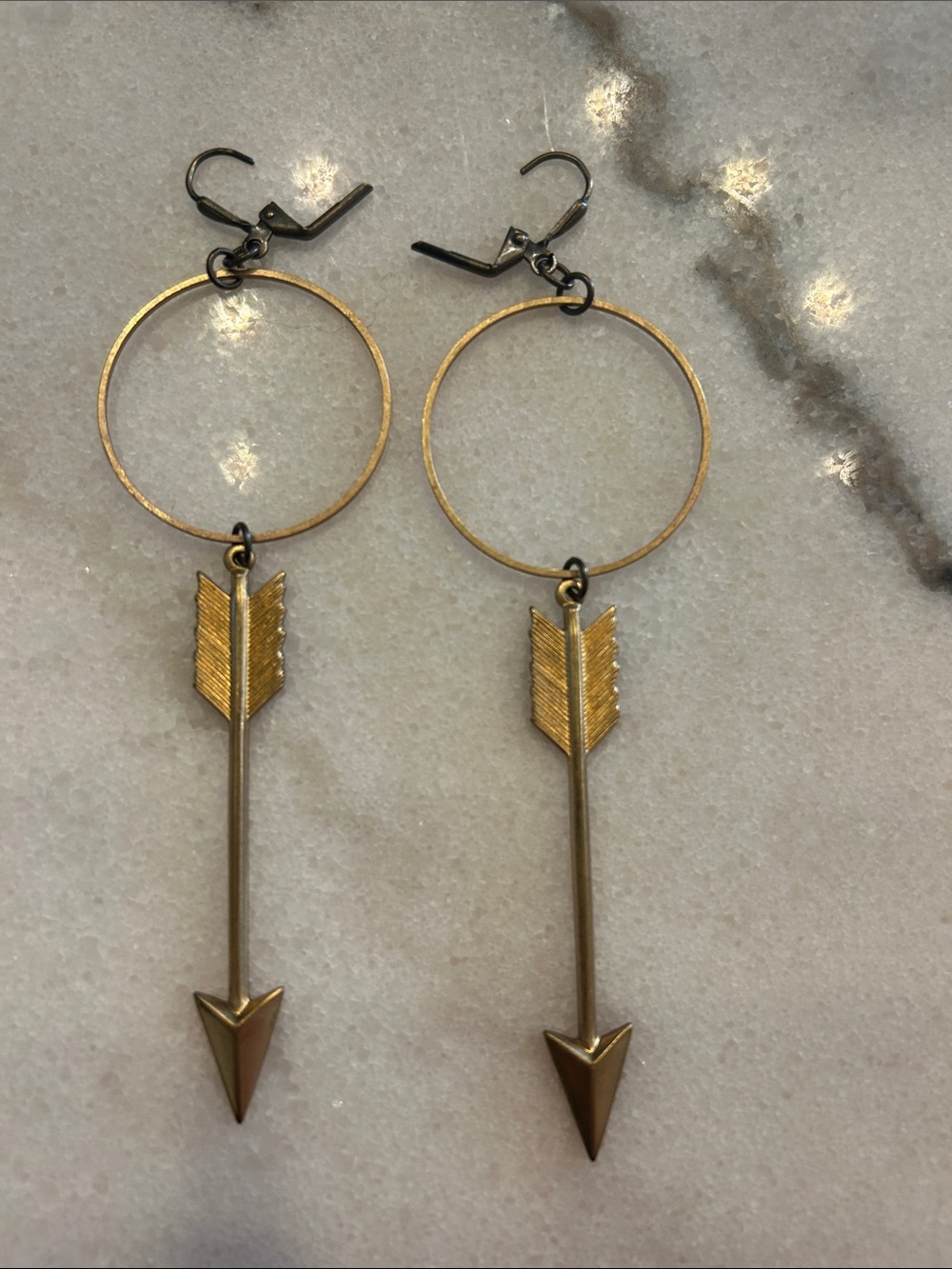Brass Arrow Hoop Drop Earrings